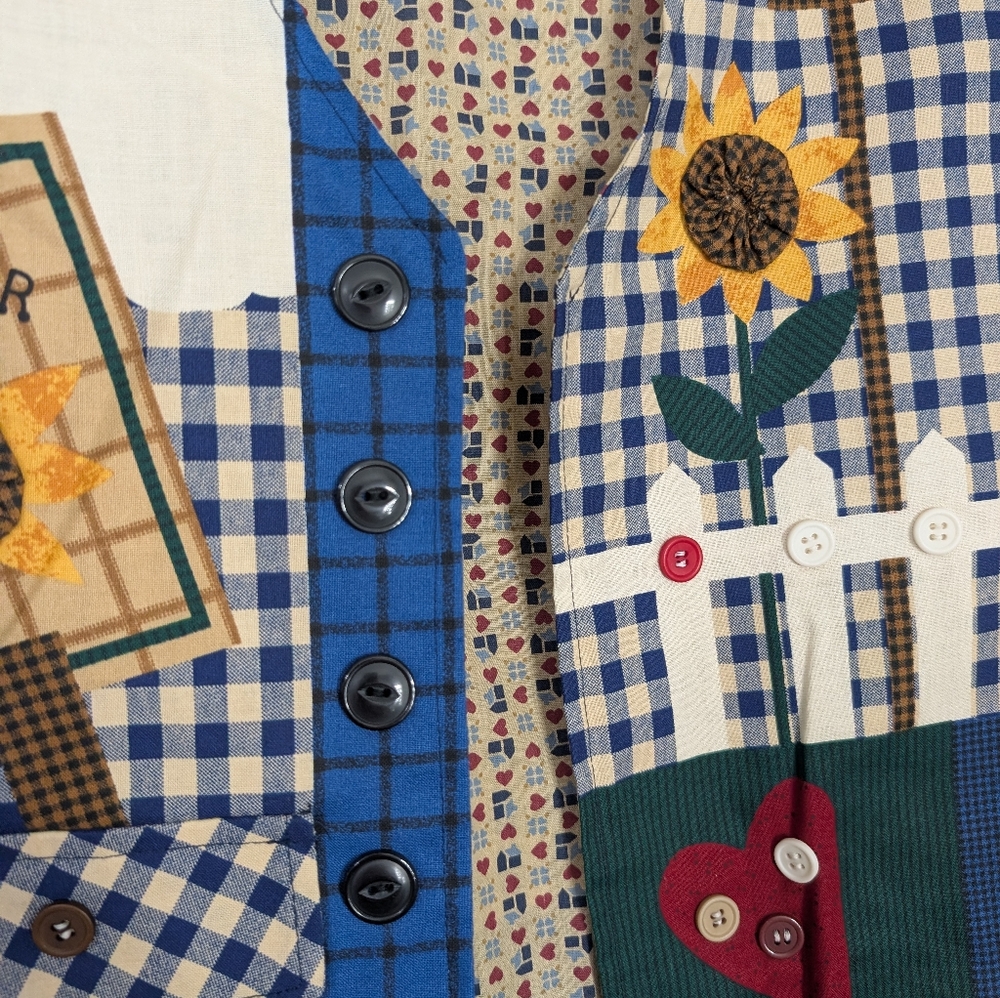 Patchwork Cottagecore Gingham Sunflower Tie-Back … - image 3
